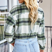 Plaid Cropped Zipper Jacket