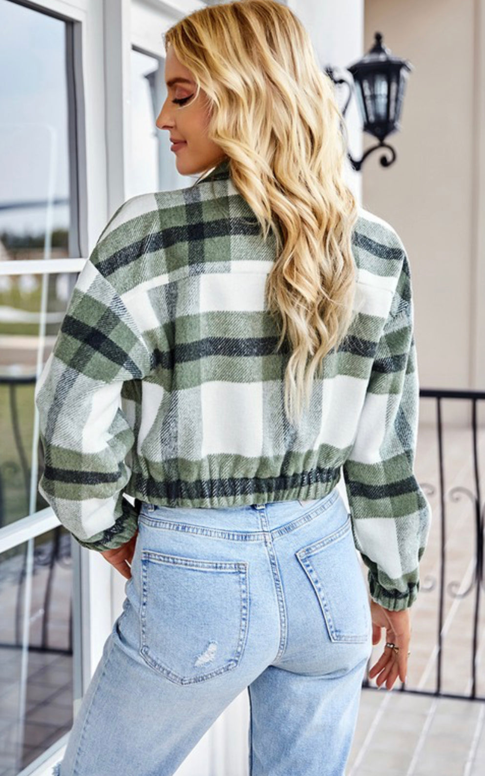 Plaid Cropped Zipper Jacket