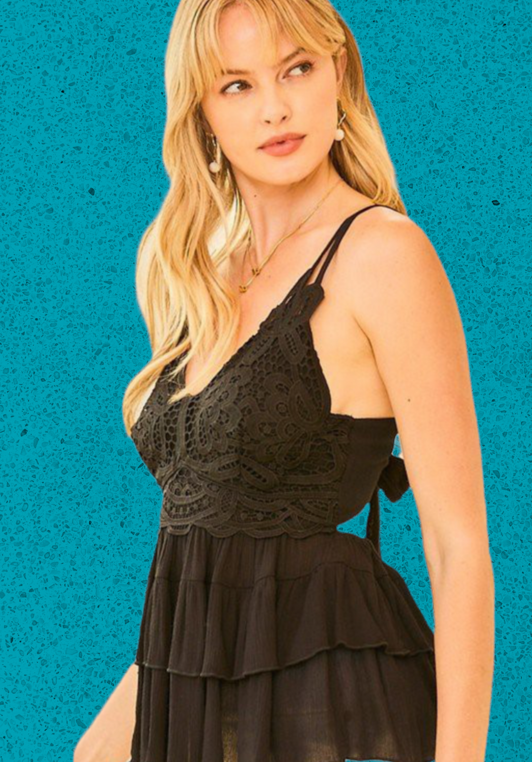 “Anything Goes” Crochet and Lace Top with Tied Back and Ruffled Bottom