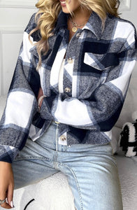 Plaid Cropped Button Jacket