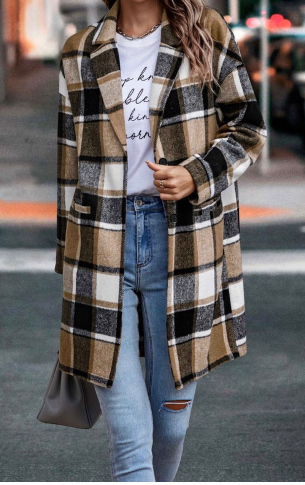 Plaid Button Down Long Coat