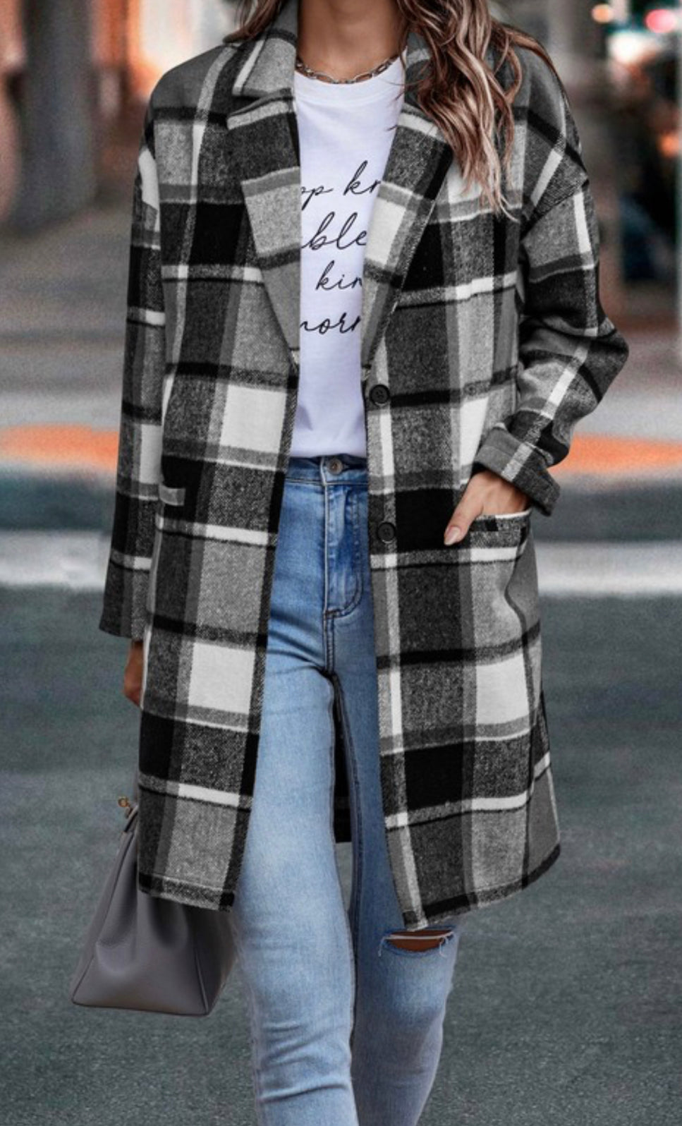 Plaid Button Down Long Coat