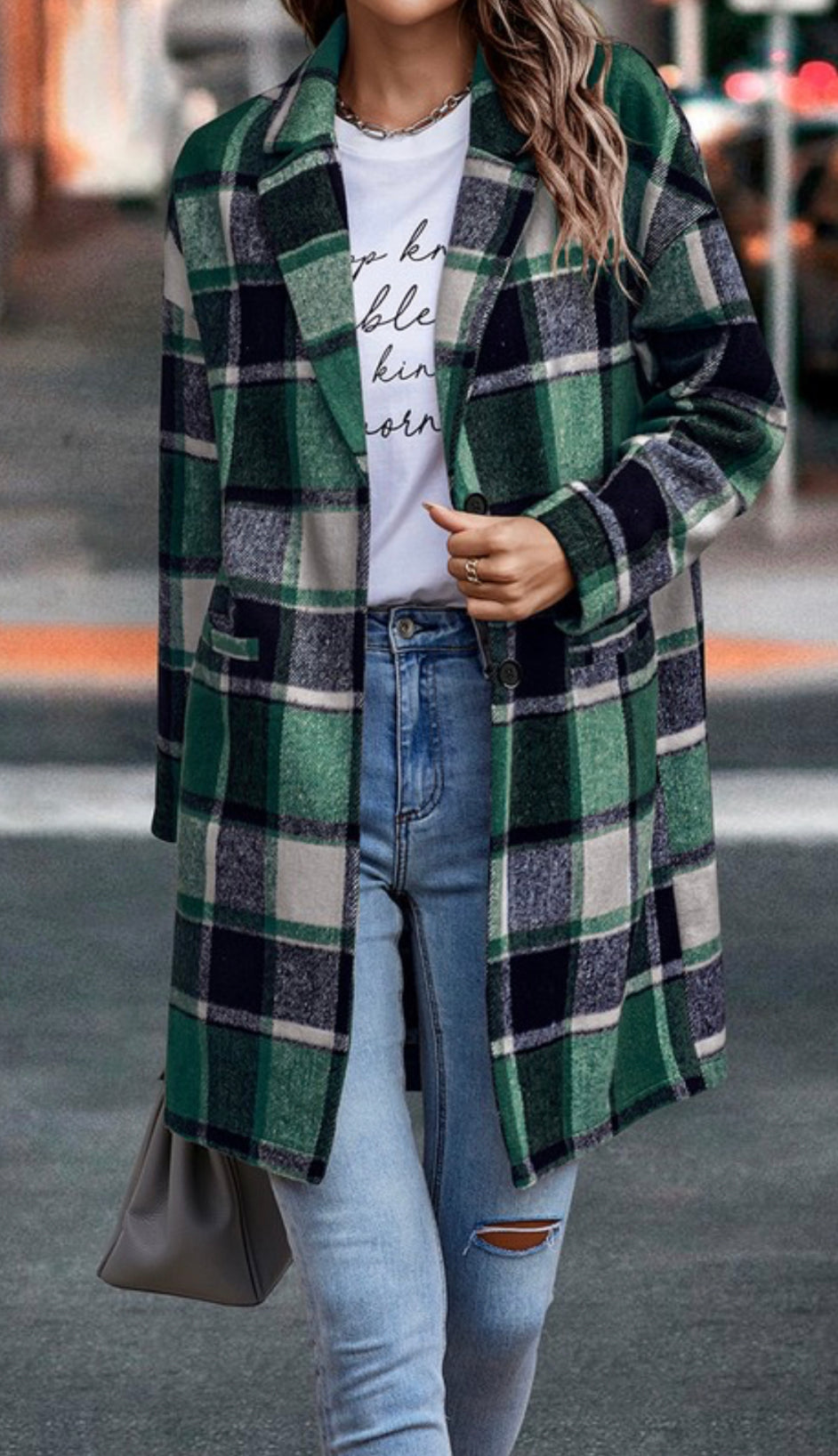 Plaid Button Down Long Coat