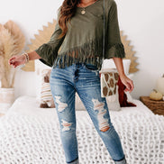 Green cross over fringe top