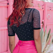 Black Rhinestone Bodysuit