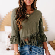 Green cross over fringe top