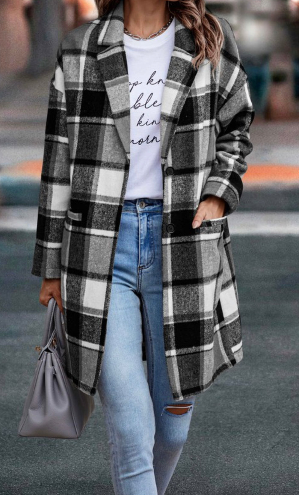 Plaid Button Down Long Coat