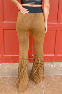 Camel High Waisted Fringe Bottom Pants