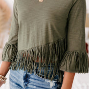 Green cross over fringe top