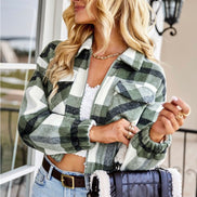 Plaid Cropped Zipper Jacket