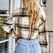 Plaid Cropped Zipper Jacket