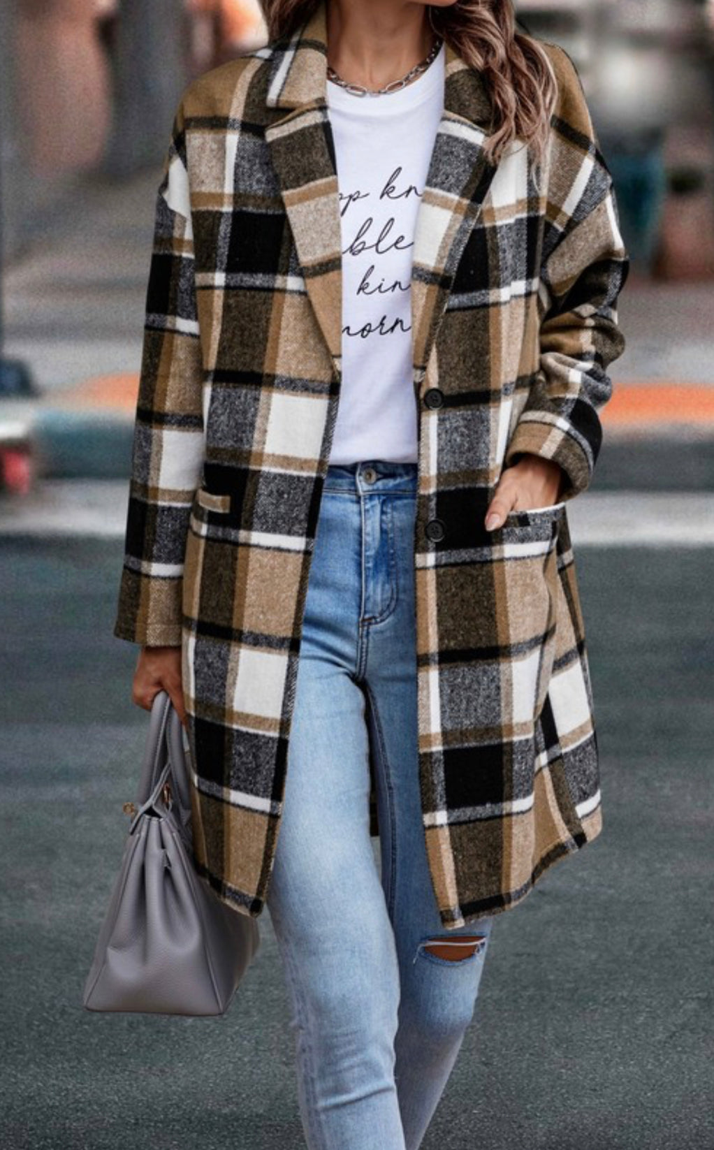 Plaid Button Down Long Coat