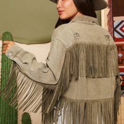 “I Guess I’m in Love” Distressed Wash Jacket with Fringe Detail
