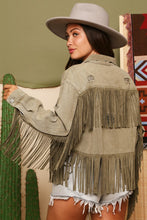 Load image into Gallery viewer, “I Guess I’m in Love” Distressed Wash Jacket with Fringe Detail
