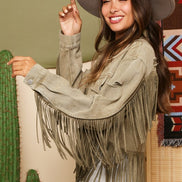 “I Guess I’m in Love” Distressed Wash Jacket with Fringe Detail