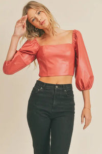 “Drunk on You” Crop Faux Leather Top