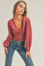 Load image into Gallery viewer, “Kiss, Kiss” Plum Smocked Ruffle Top
