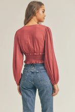 Load image into Gallery viewer, “Kiss, Kiss” Plum Smocked Ruffle Top
