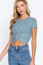 Load image into Gallery viewer, “Girl Crush” Fitted Short Sleeve Crop with Twist Front
