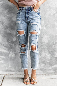 High Rise Distressed Wash Slim-fit Jeans