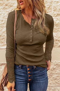 Crochet Lace Sleeve Button Top