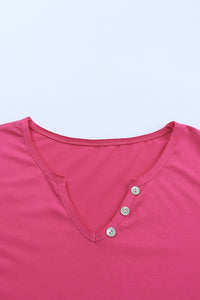 Button Detail V-Neck Long Sleeve Top