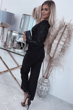 Load image into Gallery viewer, Black Long Sleeve Fringe and Sequin Detail Jumper
