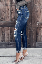 Load image into Gallery viewer, Blue Distressed Skinny Jeans with Slit
