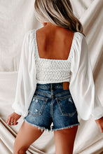 Load image into Gallery viewer, White Puff Sleeve Crop  with Lace and Backless
