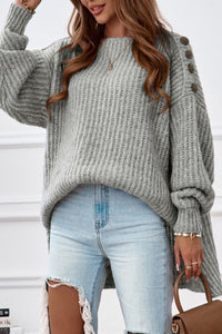 Grey Buttoned Drop Shoulder oversized Sweater