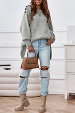 Load image into Gallery viewer, Grey Buttoned Drop Shoulder oversized Sweater
