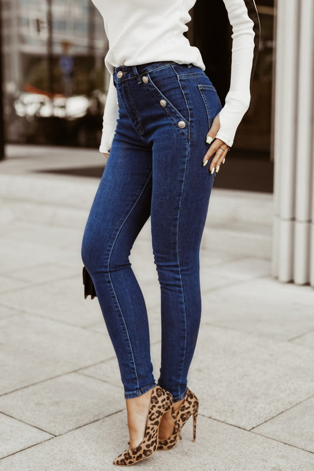 Button Detail High Waisted Skinnies