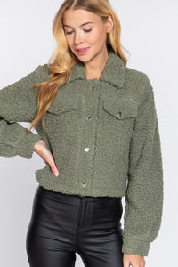 Long Sleeve Faux Fur Sherpa Crop Jacket