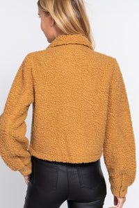 Long Sleeve Faux Fur Sherpa Crop Jacket