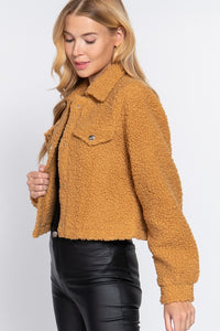 Long Sleeve Faux Fur Sherpa Crop Jacket