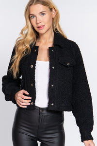 Long Sleeve Faux Fur Sherpa Crop Jacket