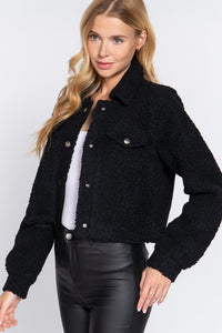 Long Sleeve Faux Fur Sherpa Crop Jacket