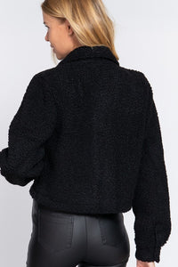 Long Sleeve Faux Fur Sherpa Crop Jacket