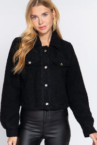 Long Sleeve Faux Fur Sherpa Crop Jacket