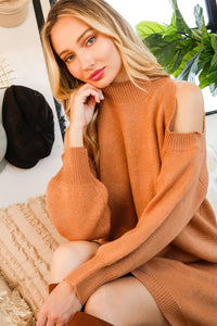 Cold Shoulder Knit Sweater Dress