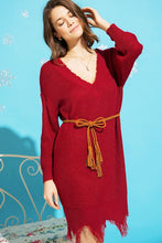 Load image into Gallery viewer, Distressed Chunky Knit V-Neck Sweater Dress
