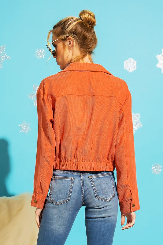 Button Up Corduroy Crop Jacket