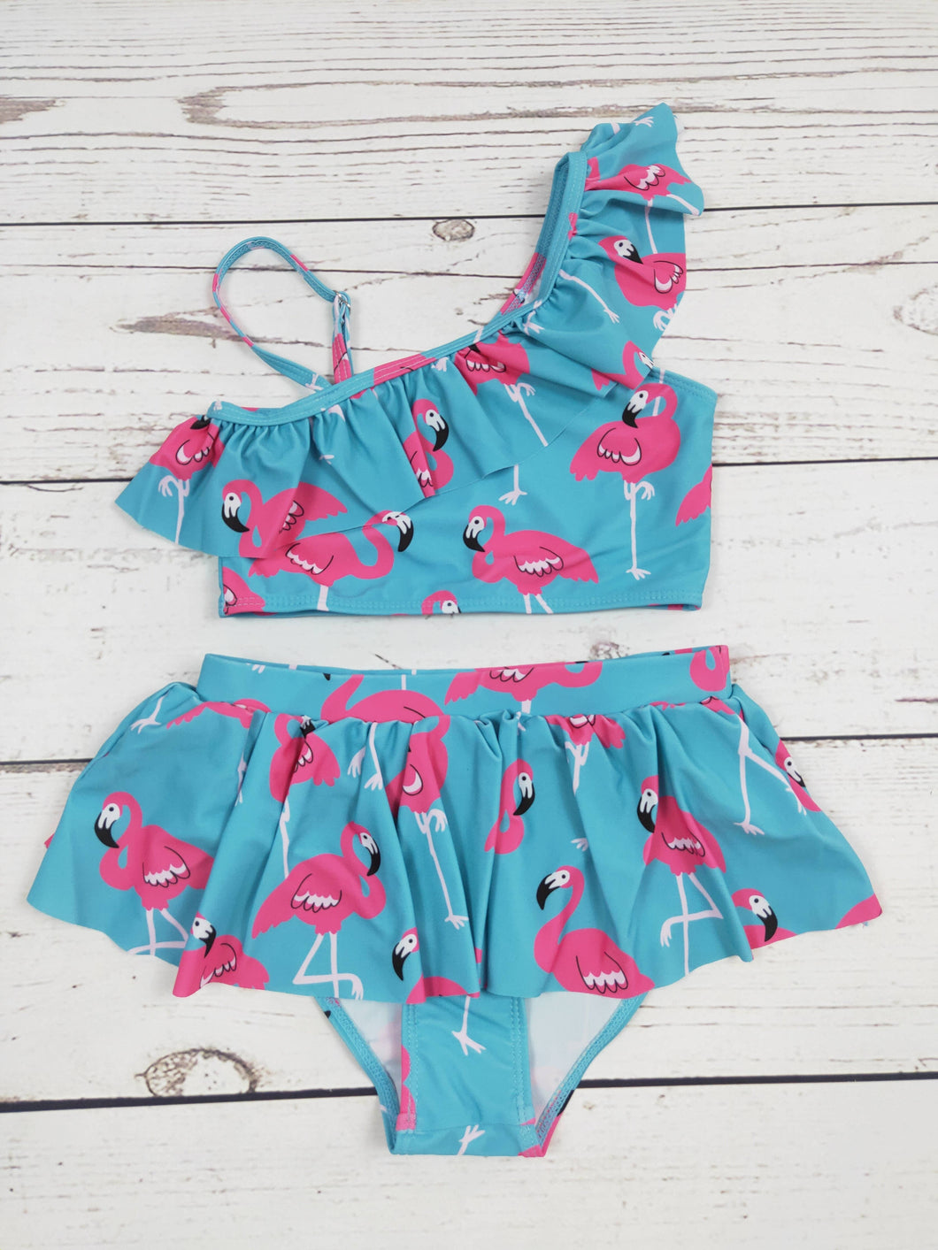 KIDS Flamingo Printed Two Piece Girls Summer Swim Set
