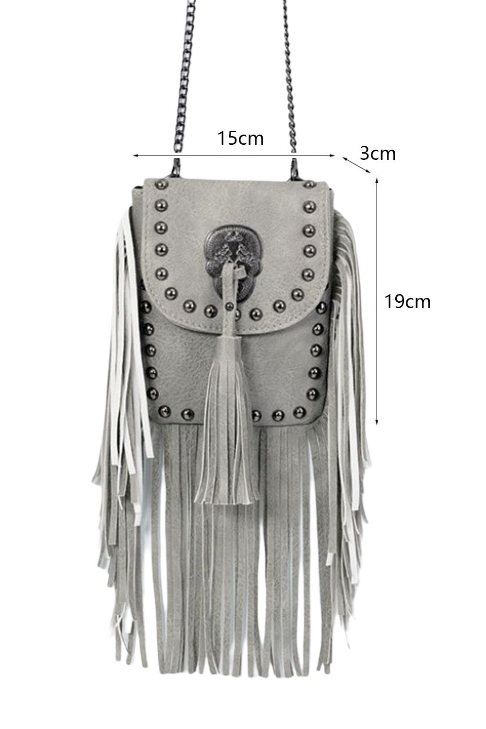 Gray Fringe Purse with Chain Strap
