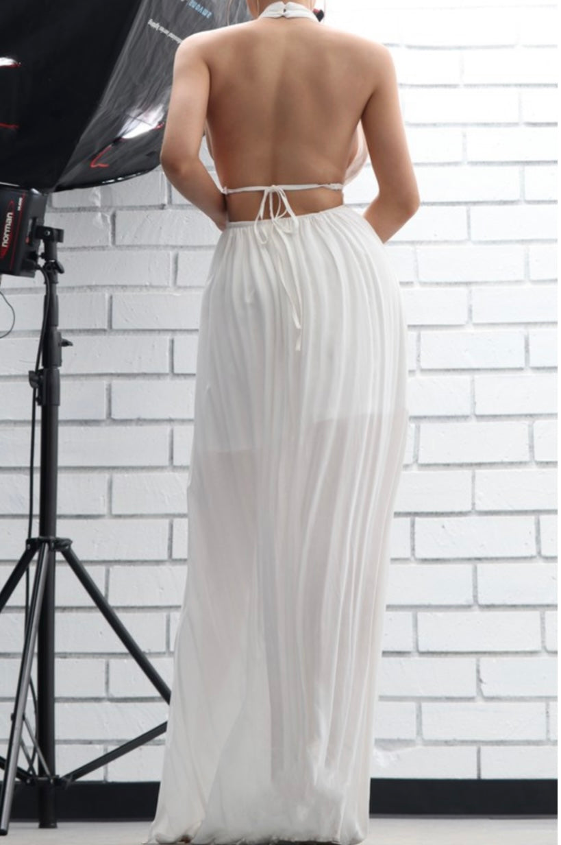 V Cut-Out Dress With Open Back WHITE