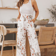 White Floral and Striped Jumpsuit