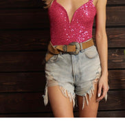 Sweetheart Neck Sequin Bodysuit