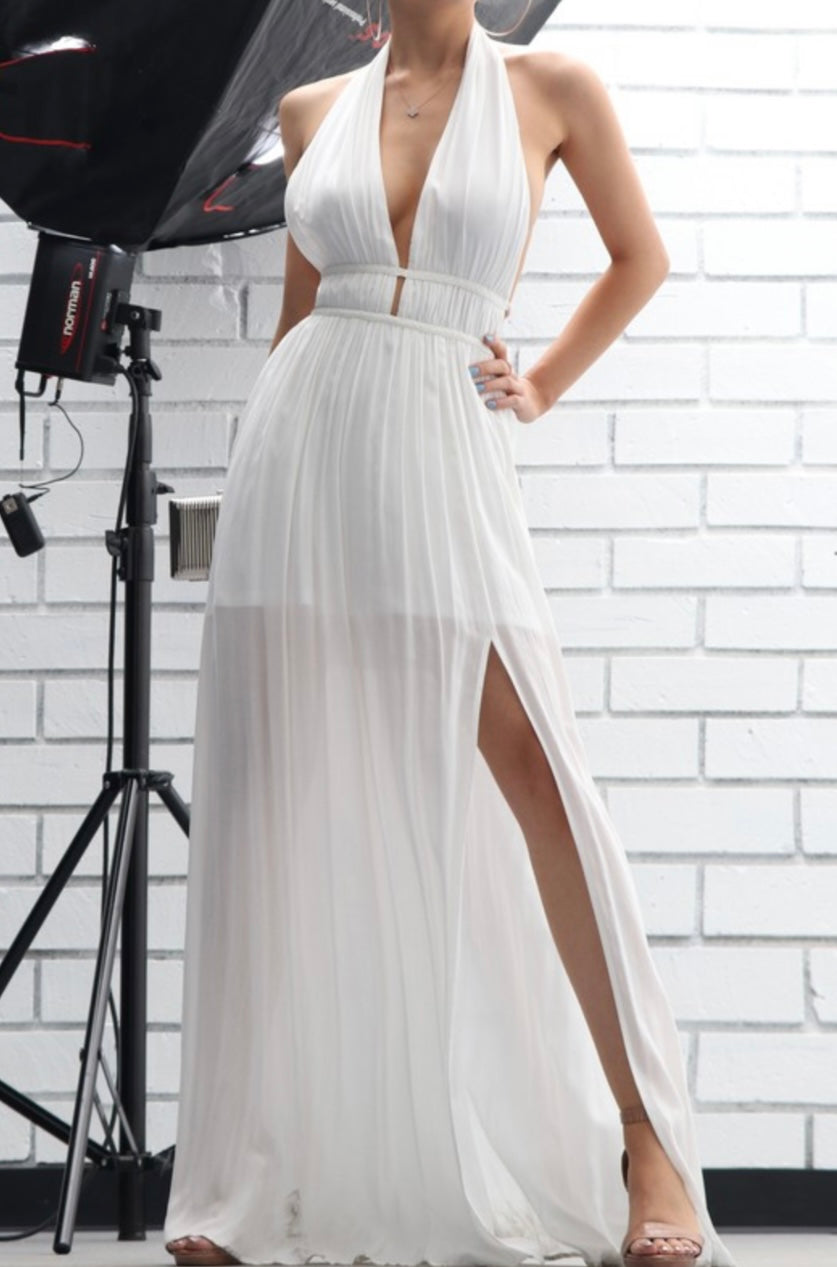 V Cut-Out Dress With Open Back WHITE