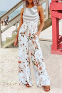 White Floral and Striped Jumpsuit