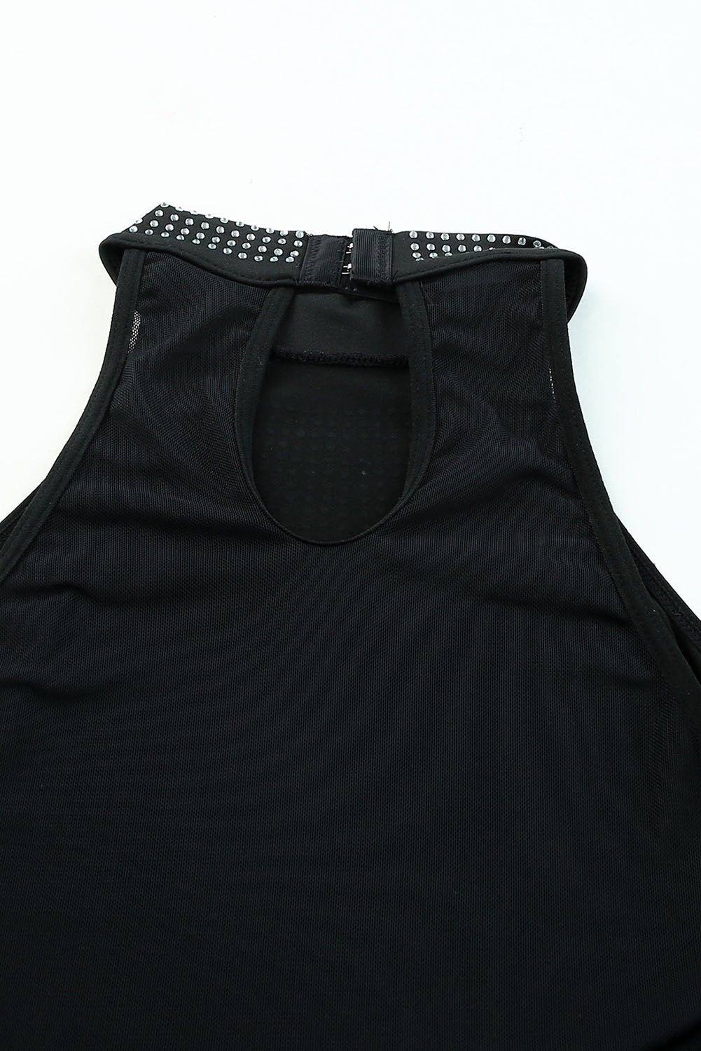 High Neck Sleeveless Bodysuit with Rhinestones BLACK